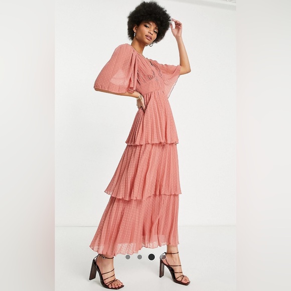 ASOS design TALL pleated textured midi dress with tiered skirt - Picture 2 of 3